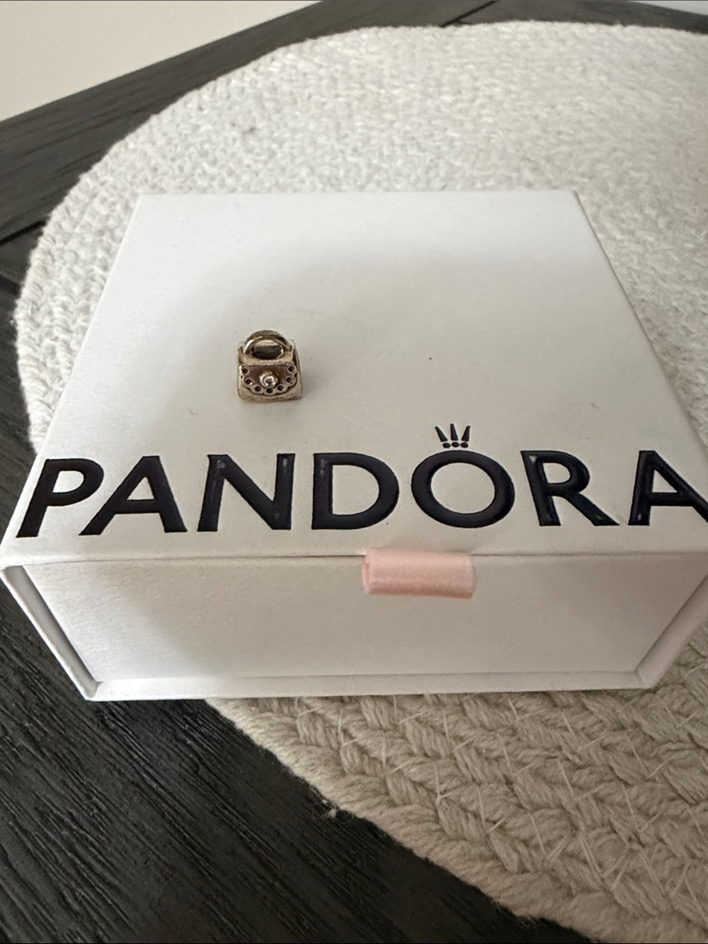 Pandora Silver Handbag Charm with Pink Accent